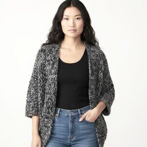 Fluxus Wool Alpaca Blend Shawl Salt & Pepper Knit Woven Chunky Oversized Coat XS